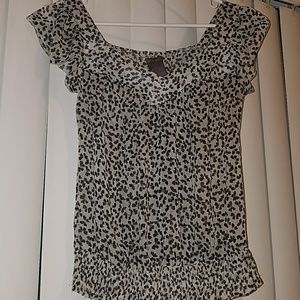 Sheer short sleeve butterfly black & white blouse